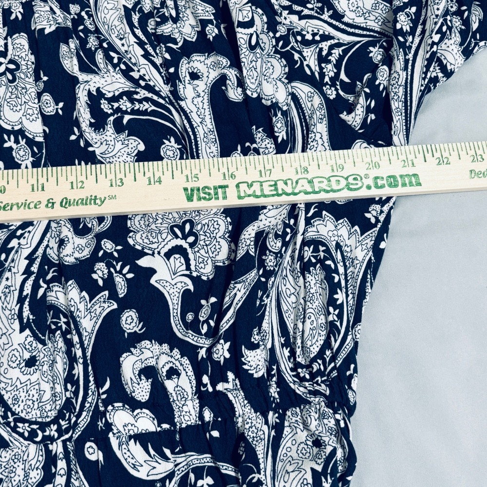 Talbots Plus Navy White Paisley Midi Dress with Belt Sz 1X High Low Hem - Picture 8 of 11